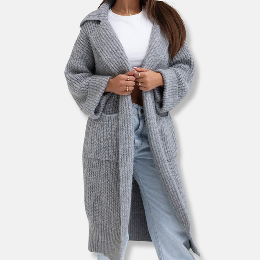 Wool Blend Oversized Knit Coat with Hood