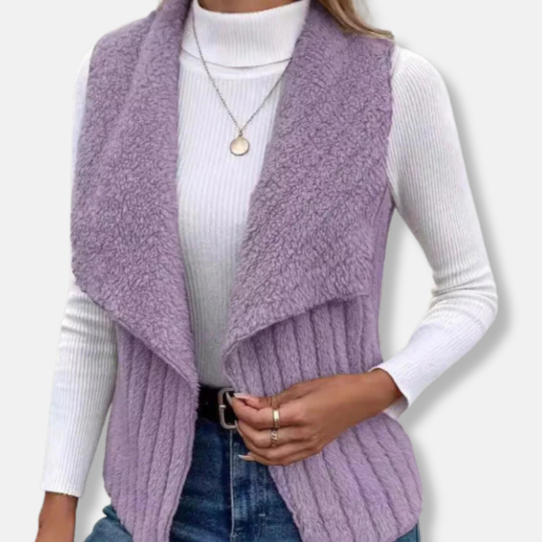 Women’s Vest - Knit - Sleeveless - Shawl Collar - Relaxed Fit - Open Front