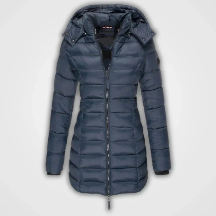 Amelia Long Puffer Jacket | Quilted Hooded Mid-Thigh Jacket