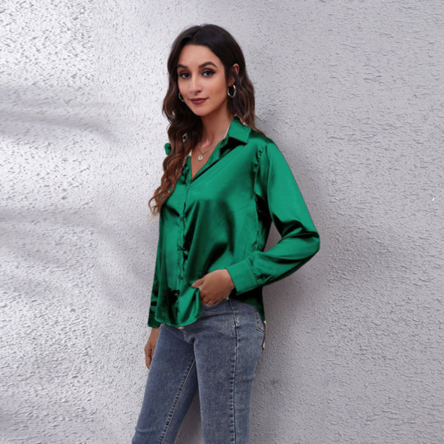 Elegant Draped Silk Button Down Shirt