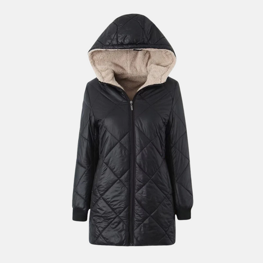 Reversible Plush Lined Quilted Hooded Coat
