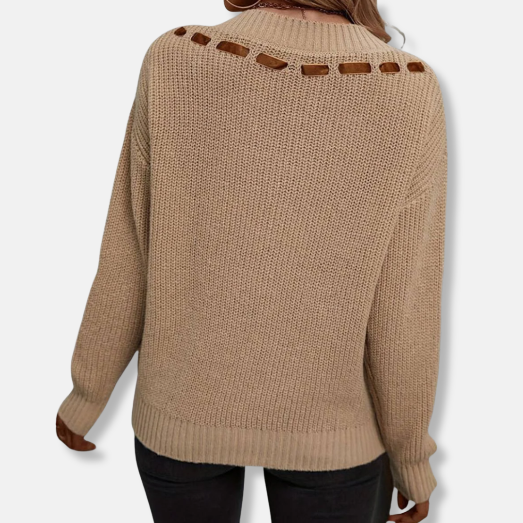 Medium-Gauge Knit V-Neck Ribbon Tie Sweater