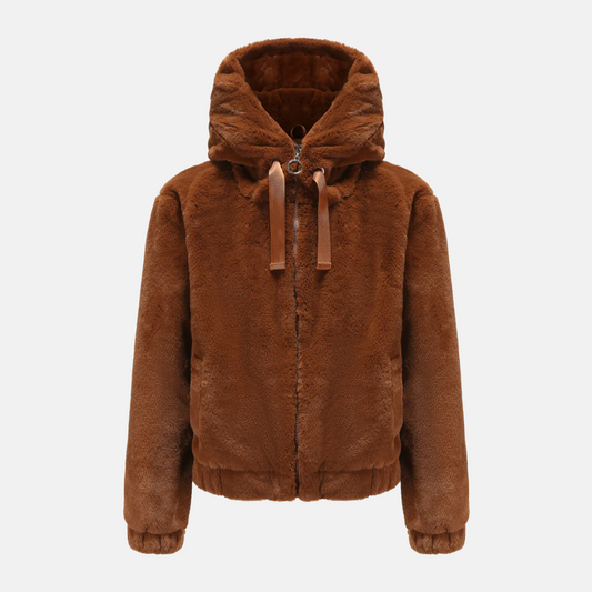 Faux Fur Hooded Relaxed Fit Short Coat