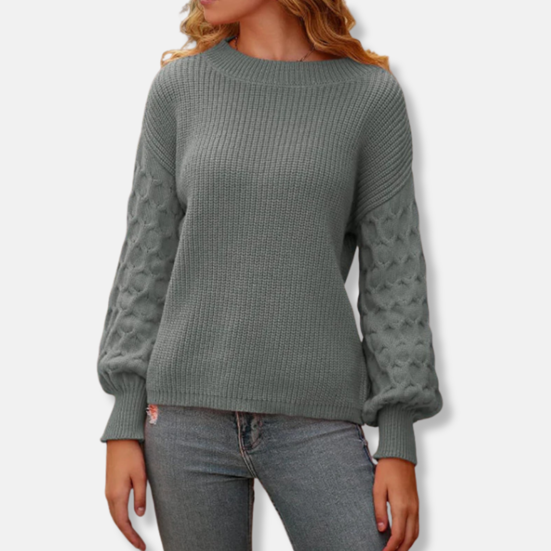 Women’s Sweater - Knit - Relaxed Fit - Balloon Sleeves - Bateau Neckline