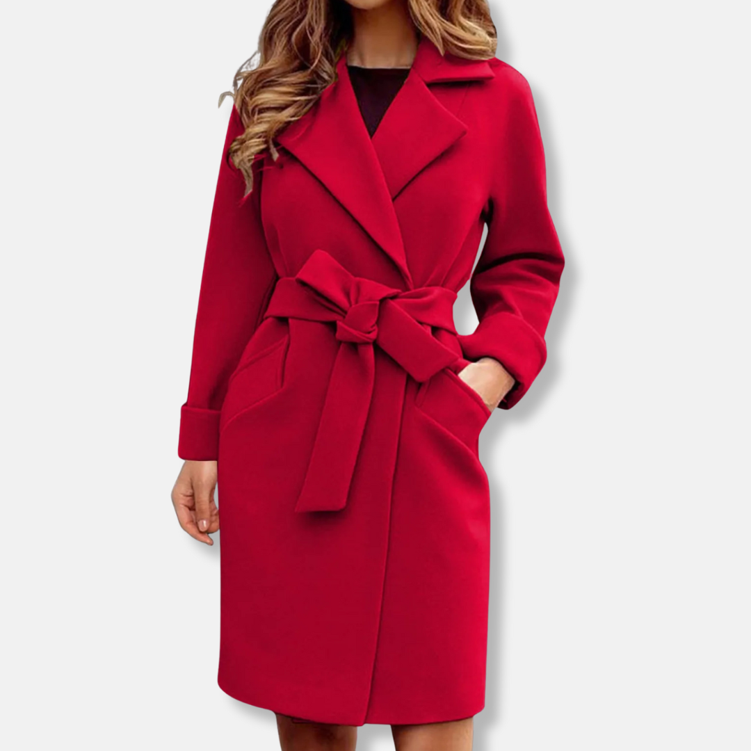 Isabella Wool Belted Trench Coat | Defined Waist Knee-Length Coat