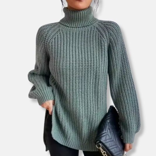 Oversized Ribbed Knit Turtleneck Sweater
