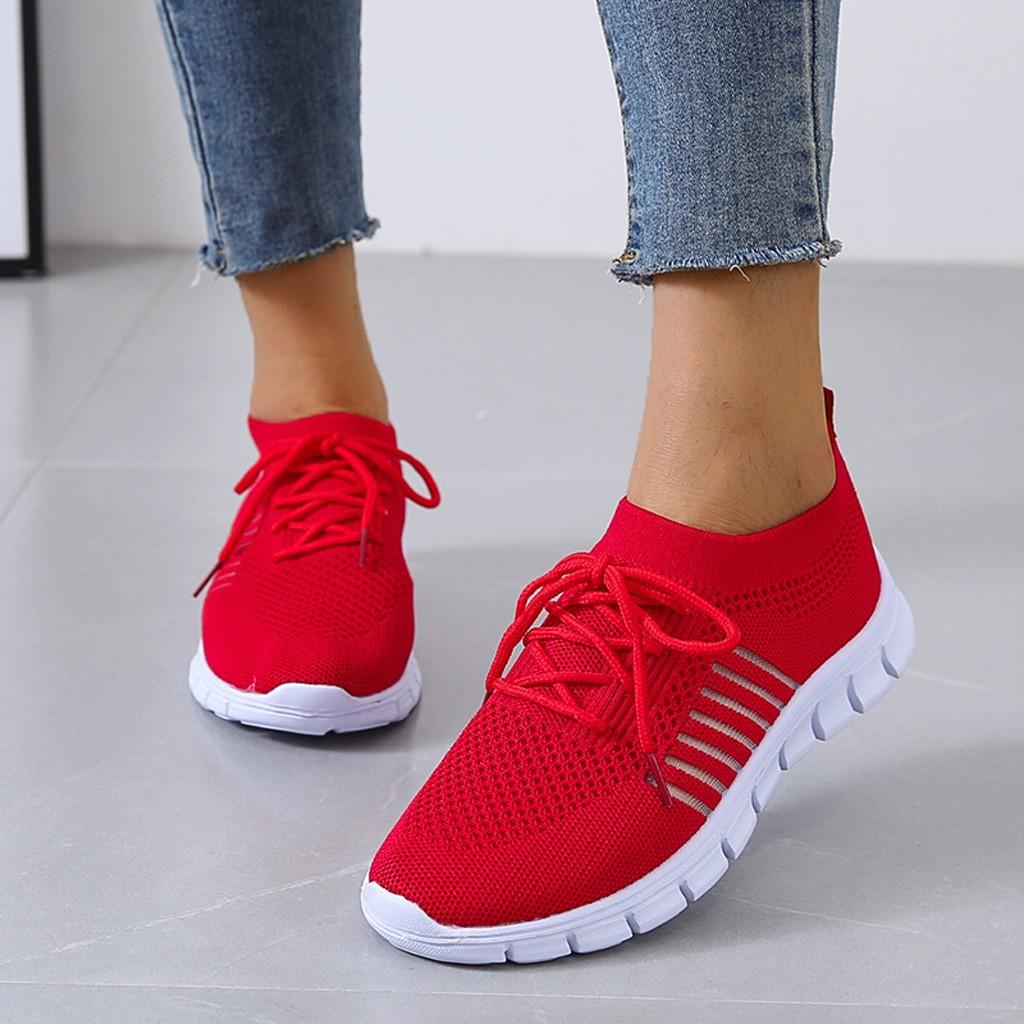 Women's Sneakers - Lightweight Breathable Knit - Slip-On Lace-Up - Cushioned Sole
