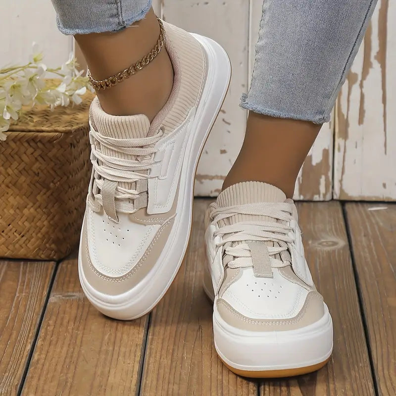 Women's Sneakers - Cushioned Knit Upper - Rubber Sole - Lace-Up Casual Shoes