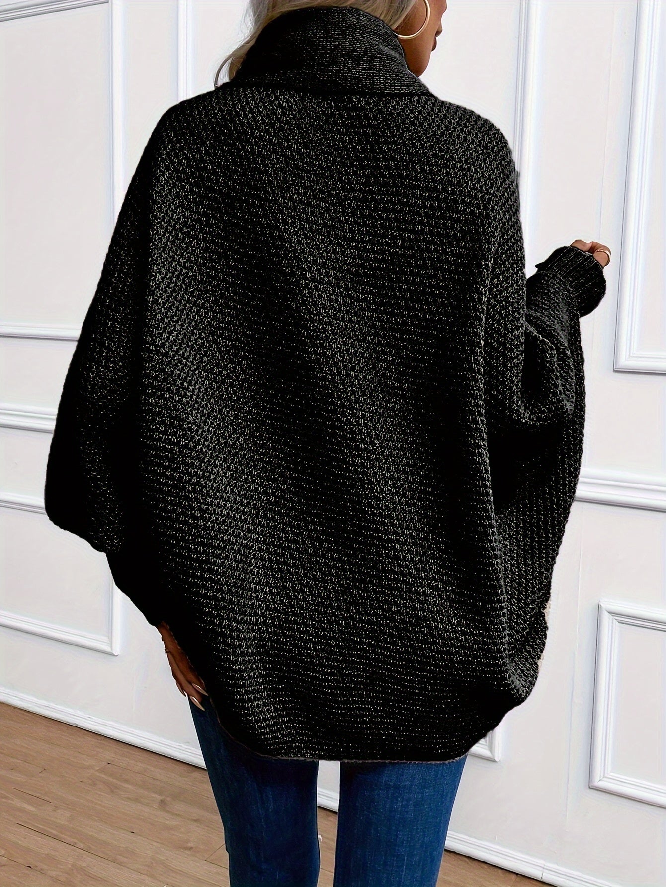Solid color batwing sleeve knitted sweater for women