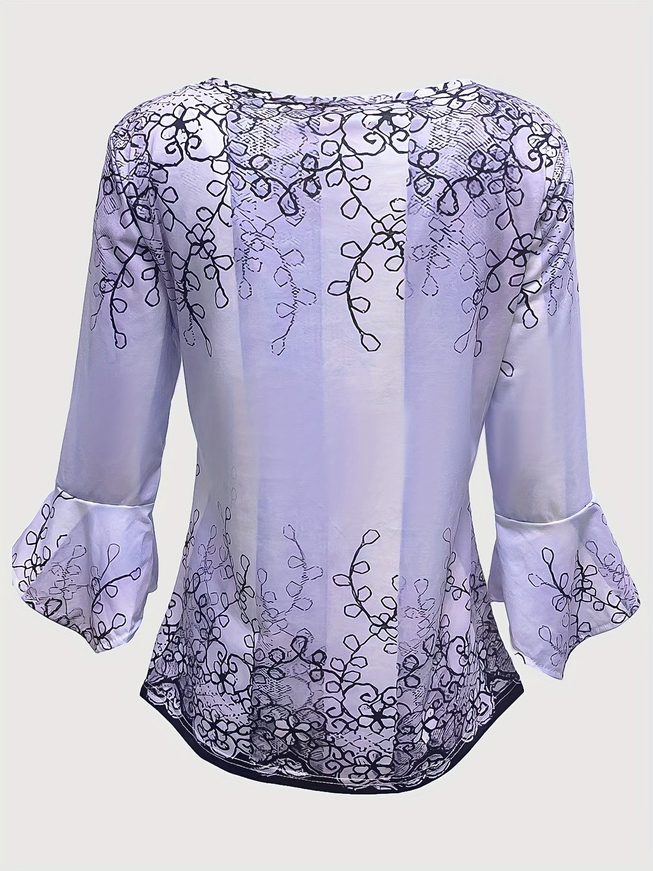 Women’s Blouse - Embroidered Lace Detail - Button-Up - Relaxed Fit - 3/4 Sleeve