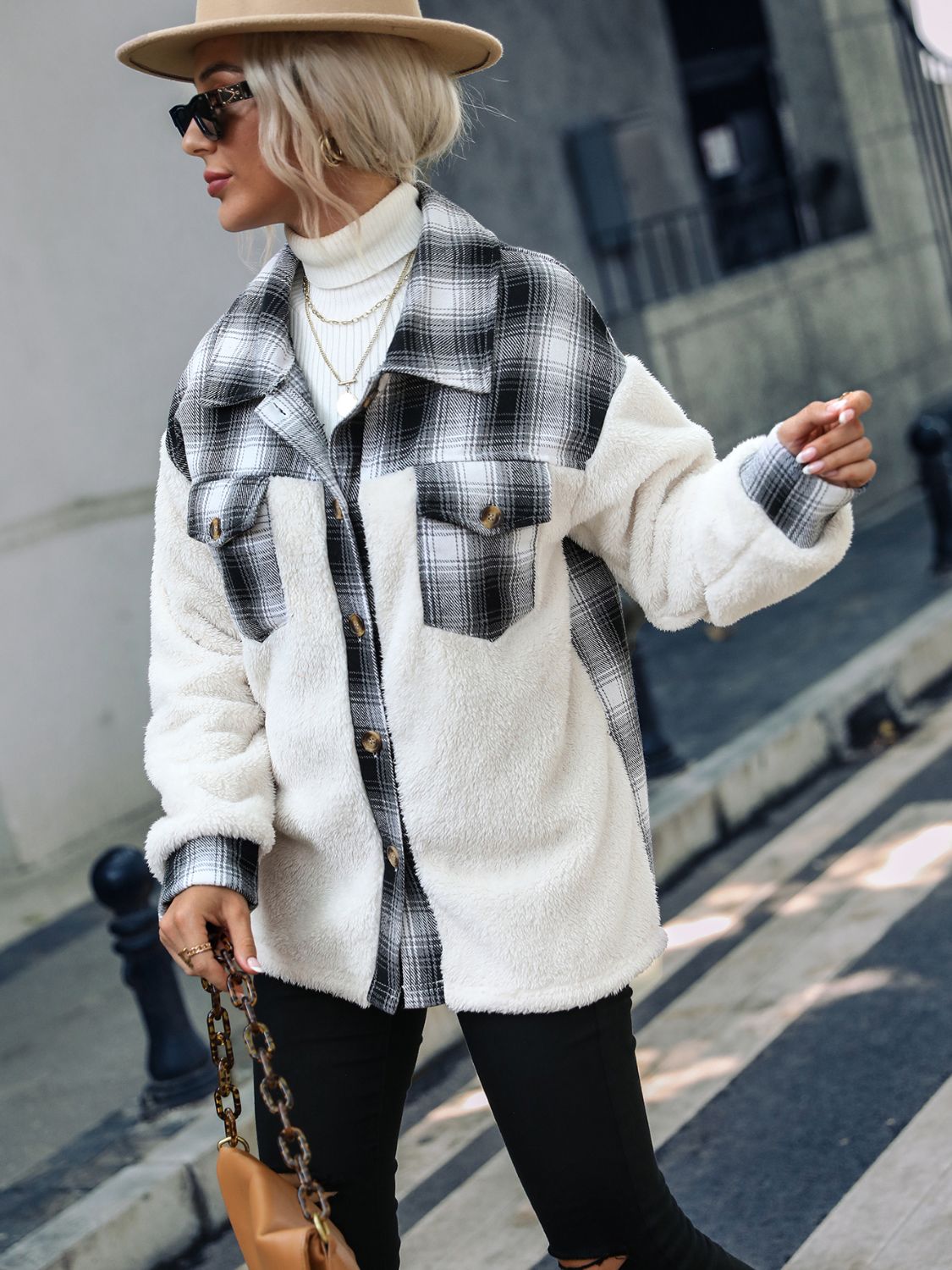 Women's plaid plush coat