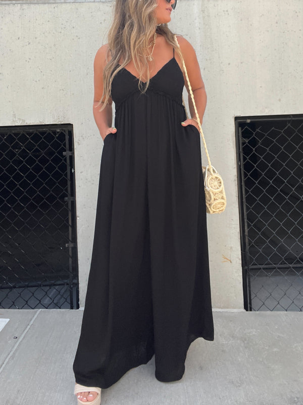 Women's v-neck trousers with wide legs