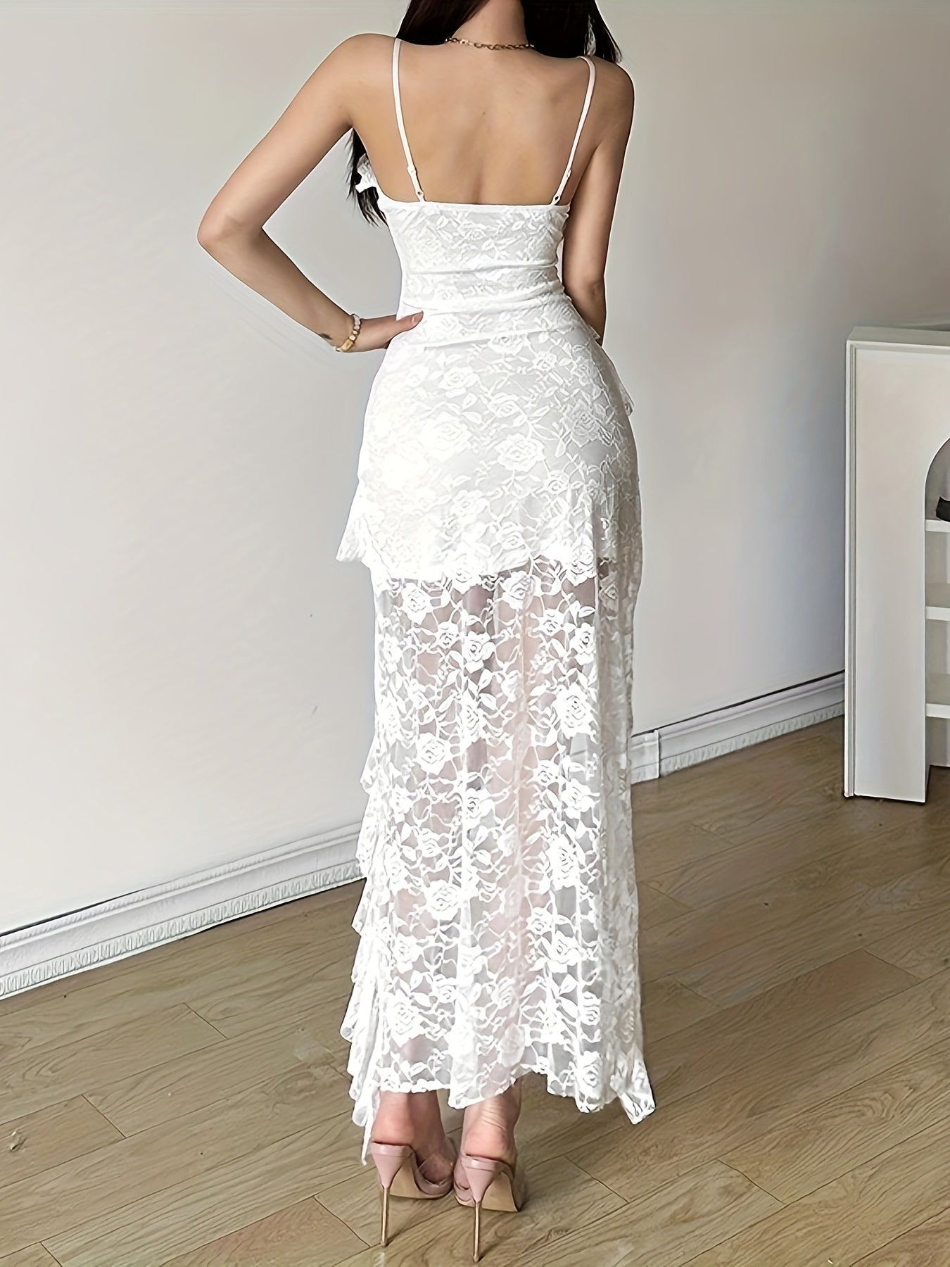 Lace Ruffle Hem Spaghetti Strap Dress