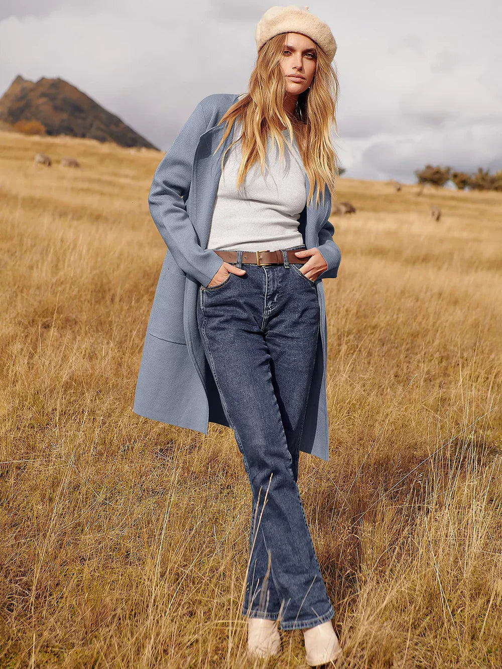 Women's versatile casual lapel midi coat
