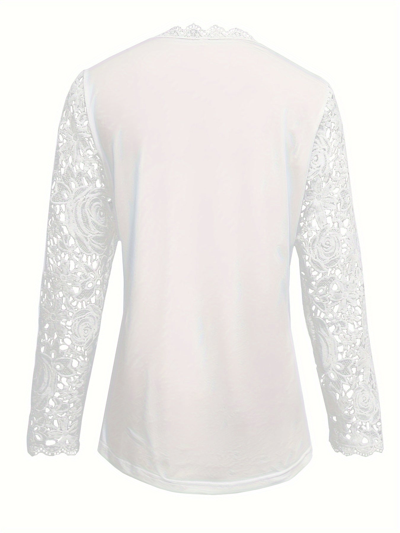 Women's Lace Blouse - Floral Pattern - Long Sleeve Sheer - Scalloped Hem Elegant