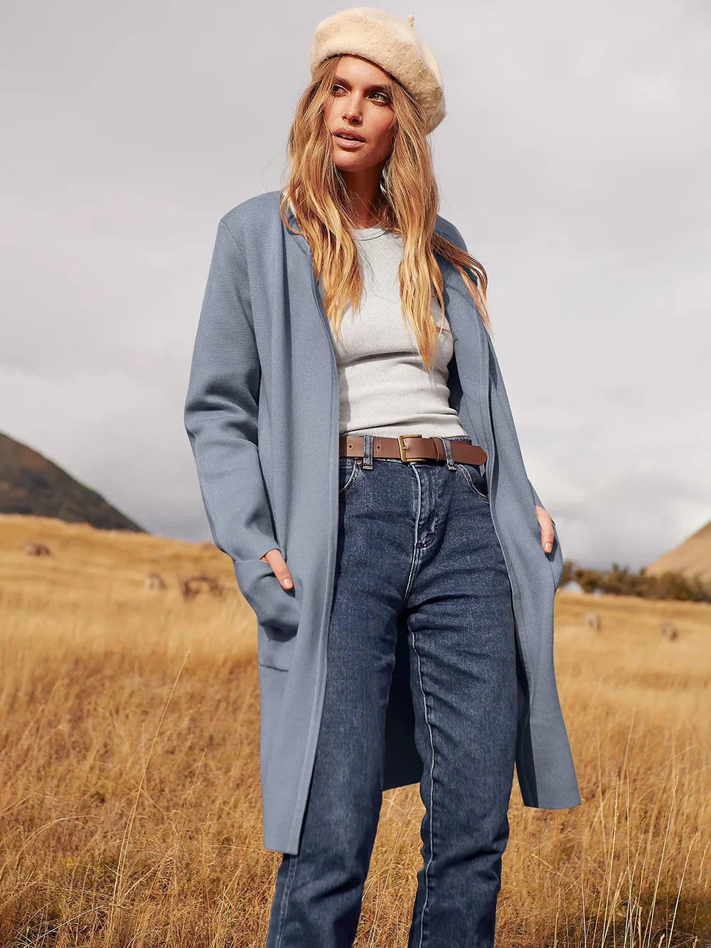 Women's versatile casual lapel midi coat