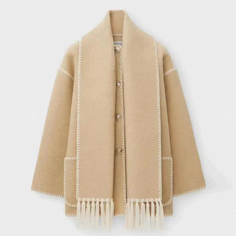 Women's coat with tassel scarf loose fit