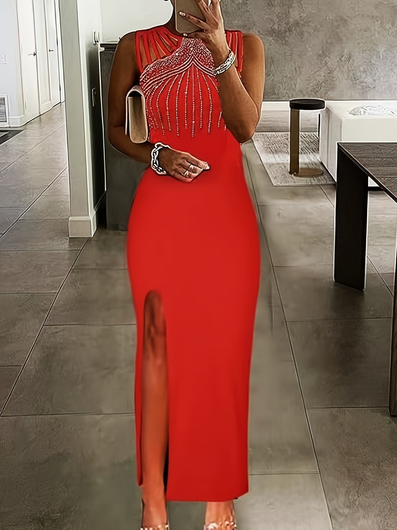 Elegant High-Slit Halter Evening Dress