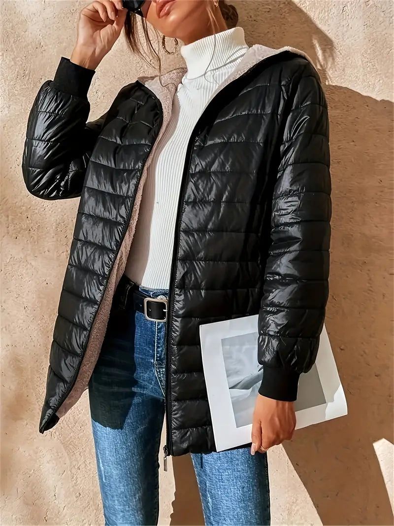 Women's mid-length hooded quilted jacket