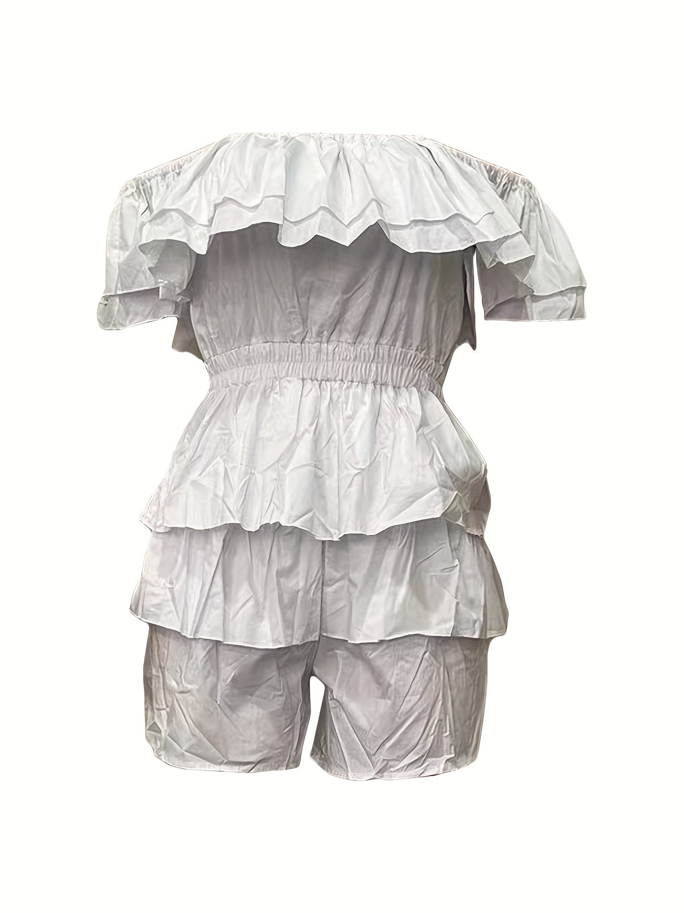 Women's Off-Shoulder Romper - Layered Ruffle Design - Elastic Waist - Chic & Flowy