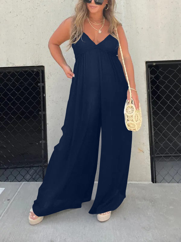 Women's v-neck trousers with wide legs