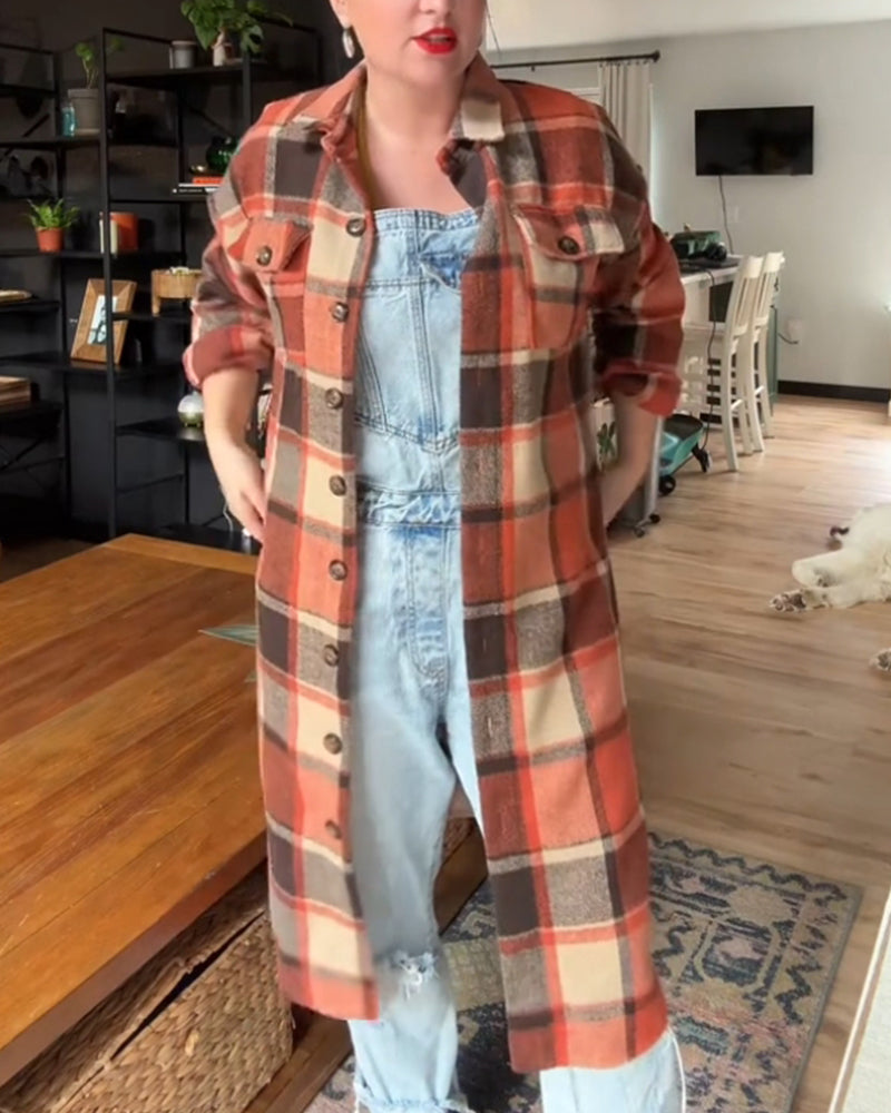 Women's orange soft plaid shirt jacket