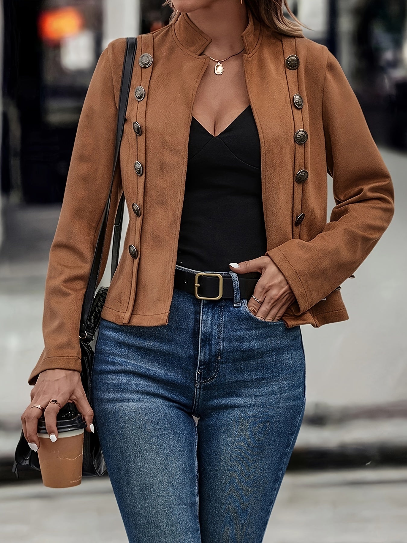 Women's double-breasted velvet retro jacket
