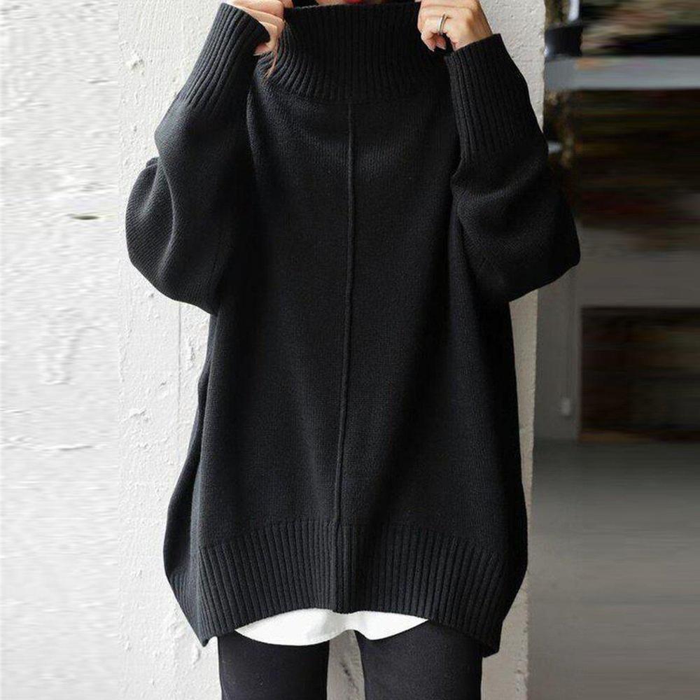 High Neck Long Sleeve Black Sweater