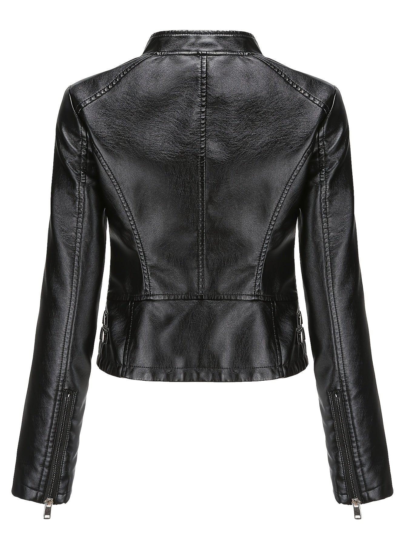 Studded moto jacket with zip closure and stand collar for women