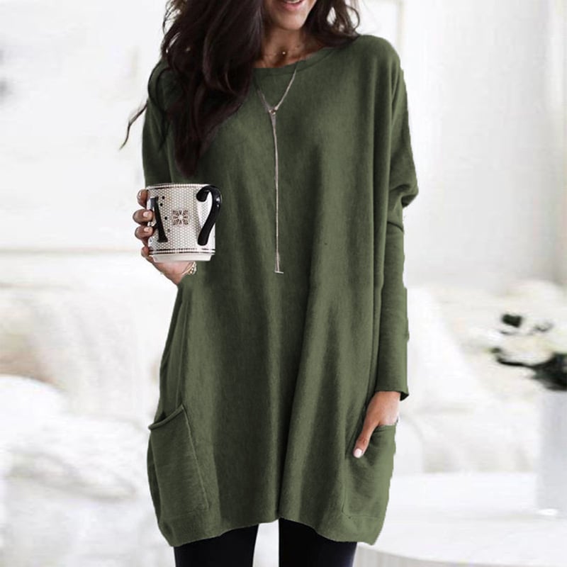 Long sleeve casual pocket midi t-shirt for women