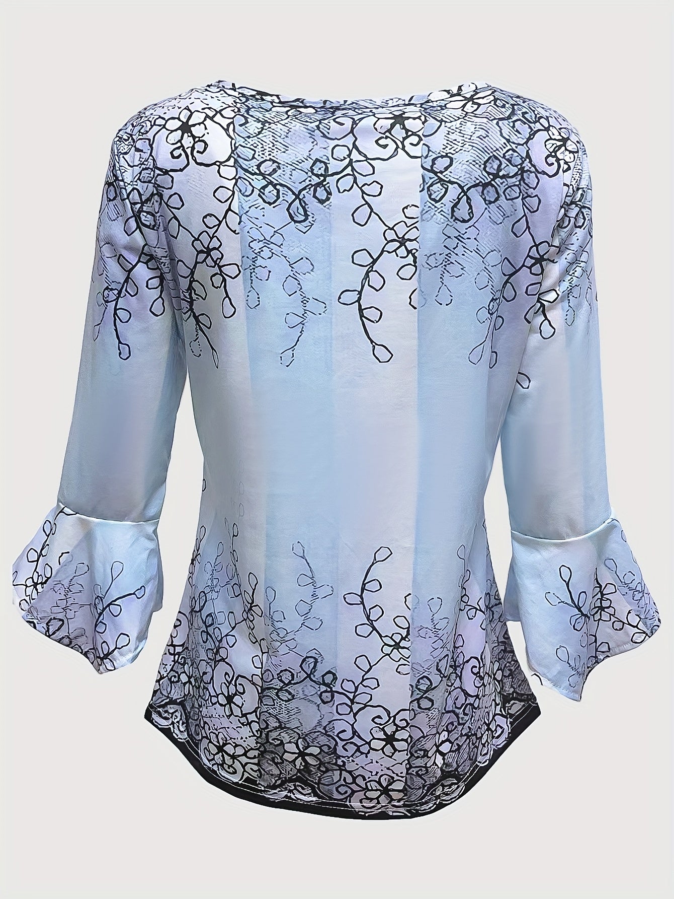 Women’s Blouse - Embroidered Lace Detail - Button-Up - Relaxed Fit - 3/4 Sleeve
