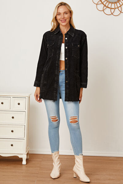 Vivienne - raw hem pocketed button up jacket