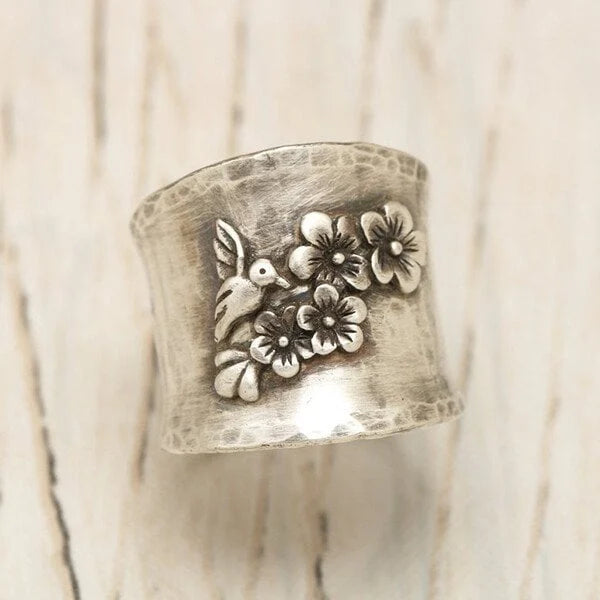Floral Engraved Statement Wide Band Ring