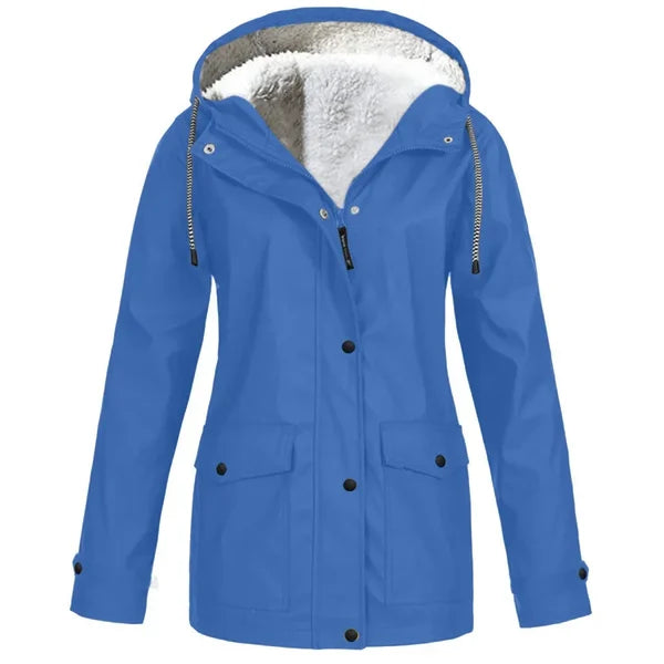 Women's Hooded Raincoat - Waterproof - Faux Fur Lined - Adjustable Cuffs - Zip Closure