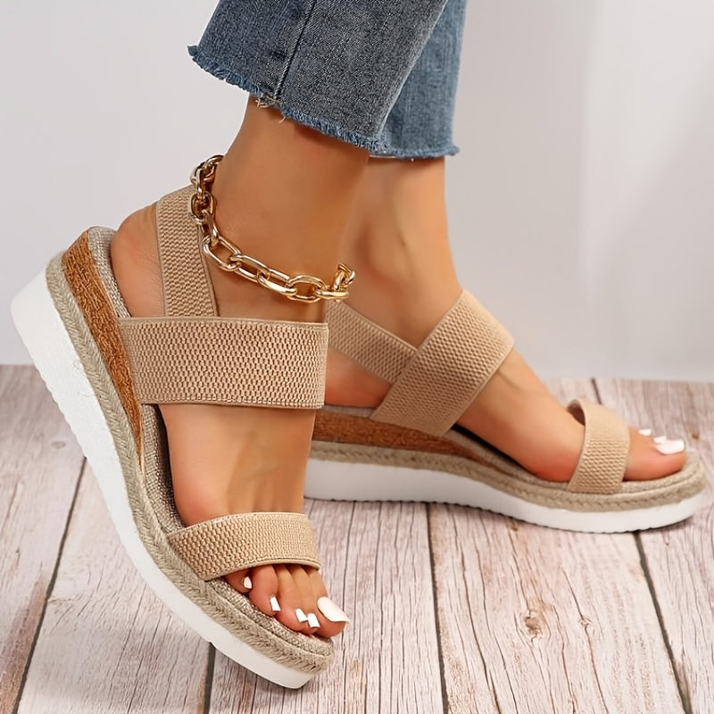 Women’s Wedge Sandals – Platform Sole – Elastic Ankle Strap – Espadrille Design