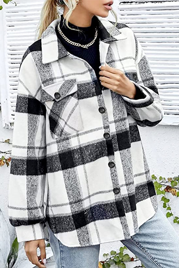 Women's Plaid Shacket - Relaxed Fit - Button Down - Long Sleeve Casual Layering Shirt