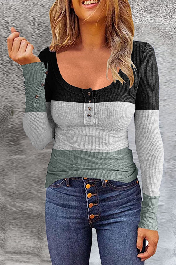 Women's striped u-neck casual sweater