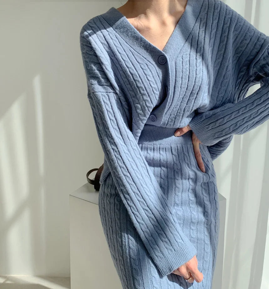 Women's narrow two-piece set knitted sweater