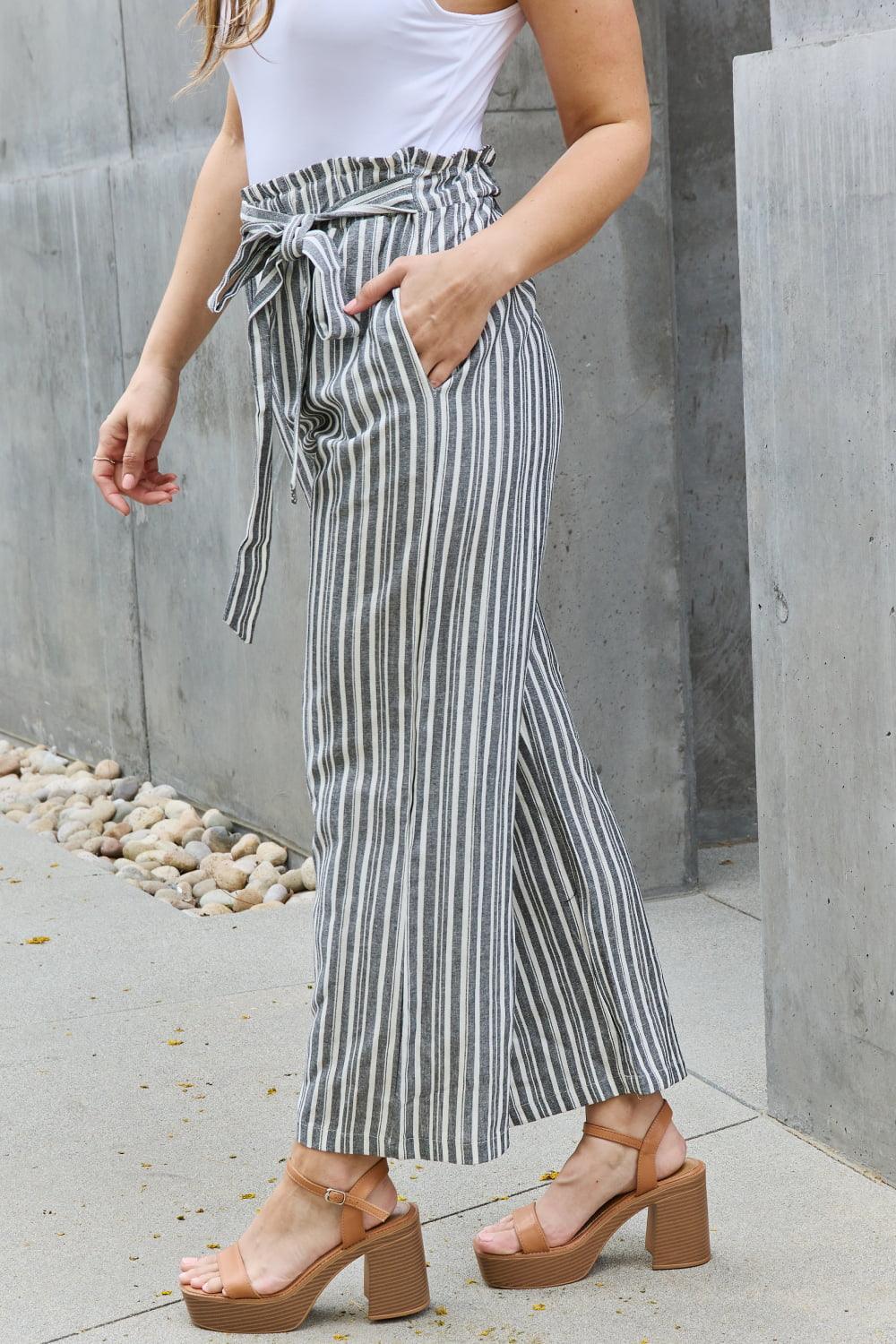 Eva - full size paperbag waist striped culotte pants