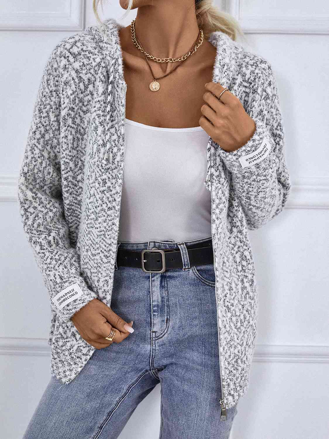Women’s Hooded Cardigan – Knit Fabric – Relaxed Fit – Zip Closure – Long Sleeve Casual Wear