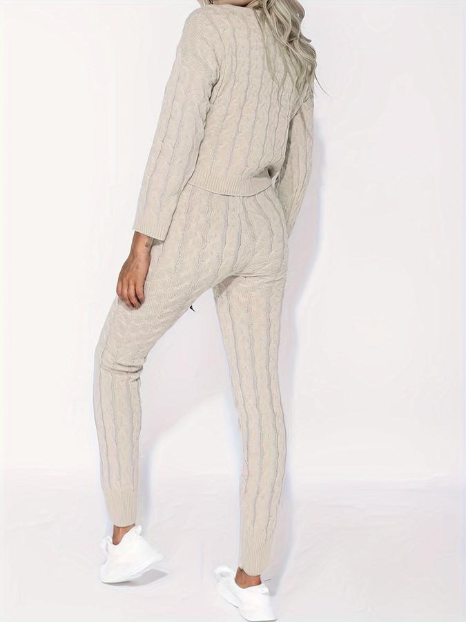 Women’s Lounge Set - Cable Knit - Off Shoulder Sweater - High Waist Tapered Pants