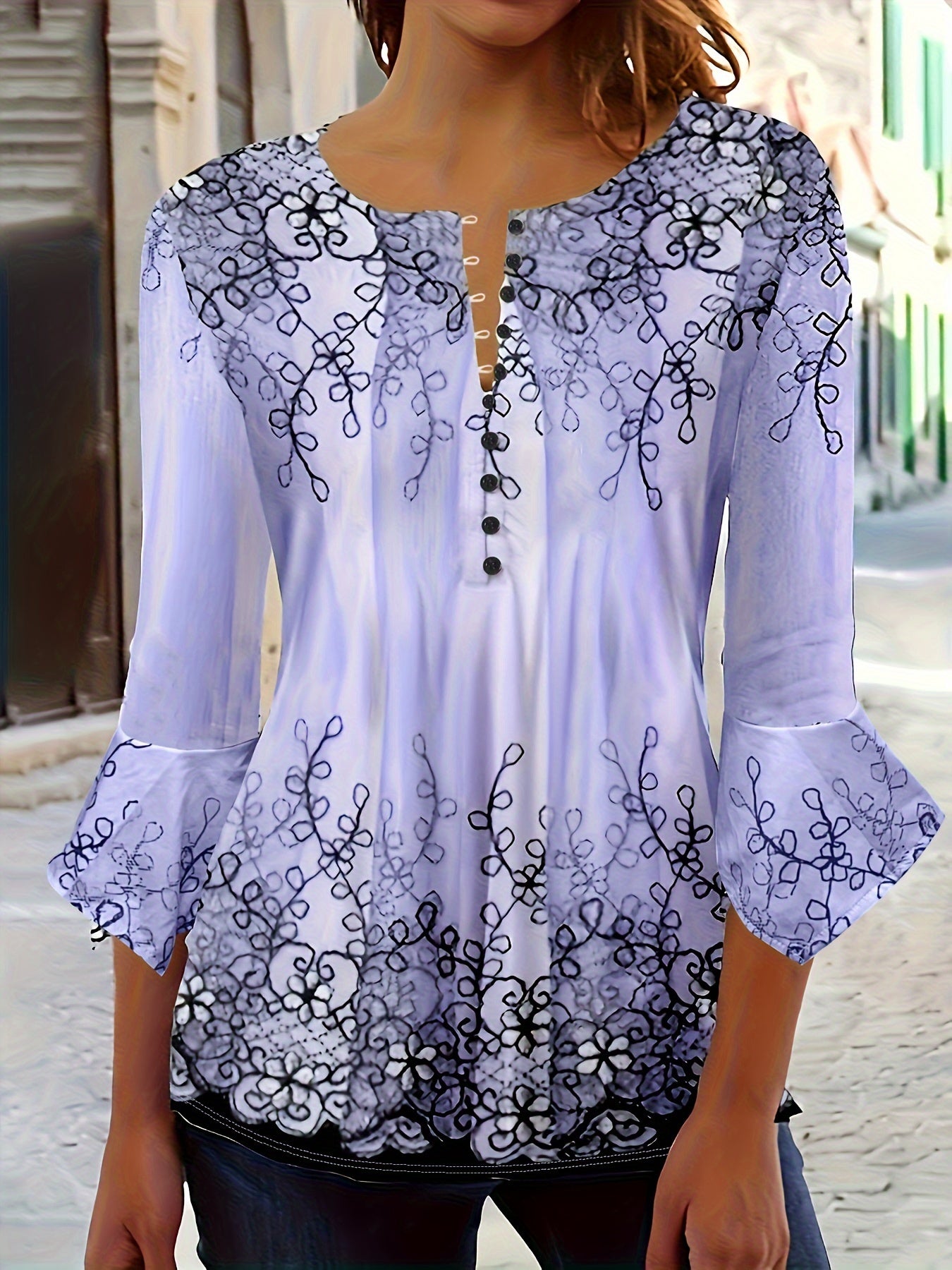 Embroidered Lace Detail Relaxed Fit Blouse