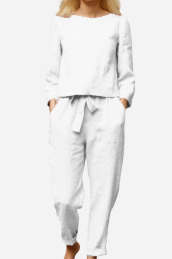 Women’s Two-Piece Set – Relaxed Fit – Long Sleeve Top – Tapered Pull-On Pants