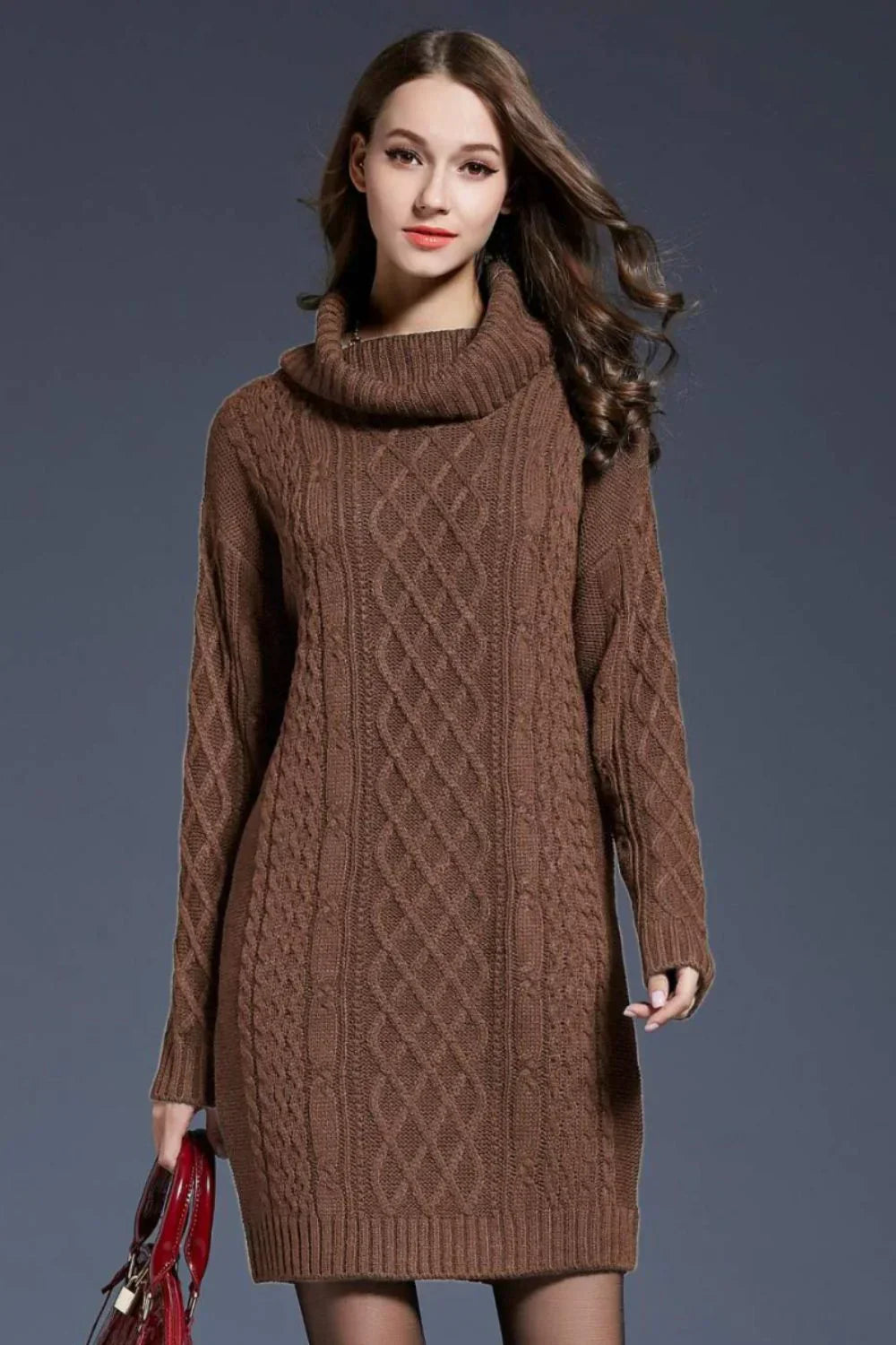 Soft Knit Cable Knit Sweater Dress