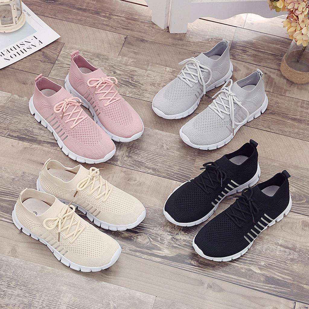Women's Sneakers - Lightweight Breathable Knit - Slip-On Lace-Up - Cushioned Sole