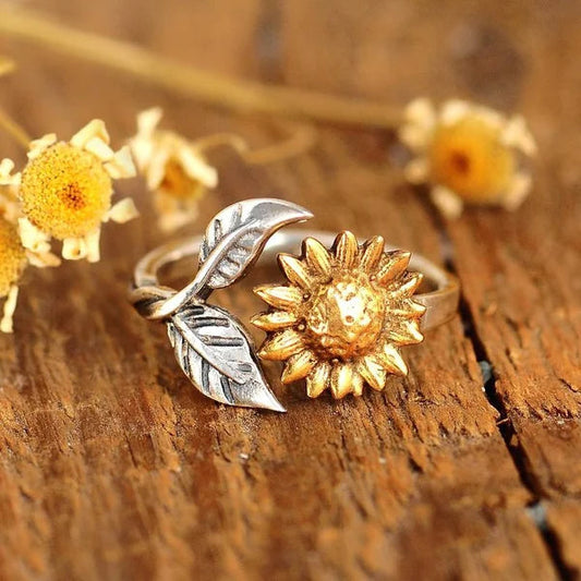Adjustable Floral Design Sunflower Ring
