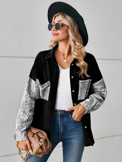 Mina - leopard button up denim jacket