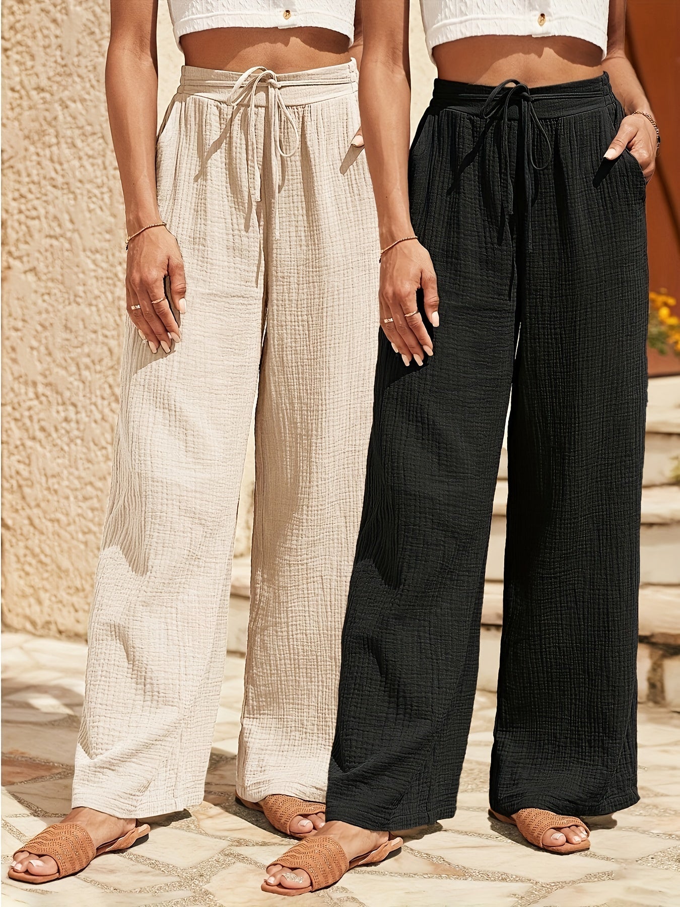 Women's textured wide leg pants 2 pack