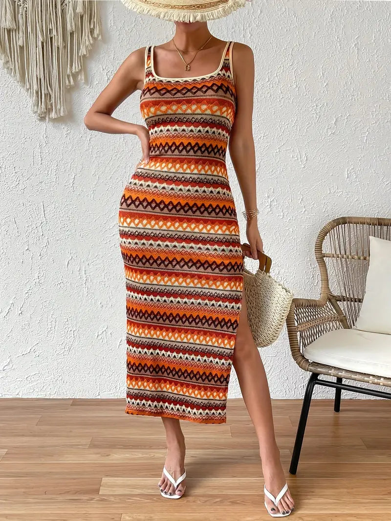 Fitted Stretch Knit Sleeveless Maxi Dress