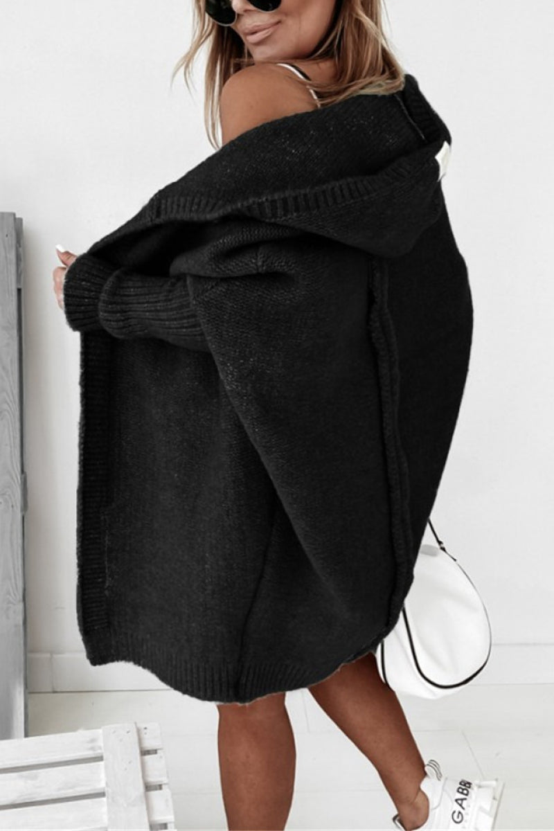 Women's bat-wing hooded knit cardigan